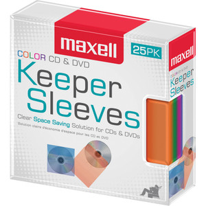 Maxell CD/DVD Keeper Sleeves - Color (25 Pack) View Product Image