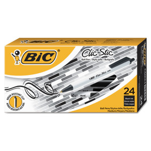BIC Clic Stic Ballpoint Pen Value Pack, Retractable, Medium 1 mm, Black Ink, White Barrel, 24/Pack View Product Image
