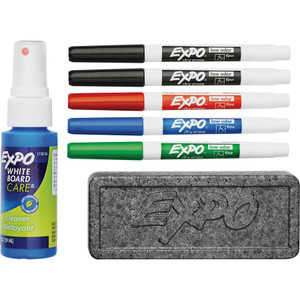 EXPO Dry Erase Marker, Eraser & Cleaner Kit, Fine Bullet Tip, Assorted Colors, 5/Set View Product Image