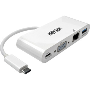 Tripp Lite USB C to VGA Multiport Video Adapter Converter w/ USB-A Hub, USB-C PD Charging Port & Gigabit Ethernet Port, Thunderbolt 3 Compatible, USB Type C to VGA, USB-C, USB Type-C View Product Image