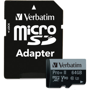 Verbatim 64GB Pro II Plus 1900X microSDXC Memory Card with Adapter, UHS-II V90 U3 Class 10 View Product Image