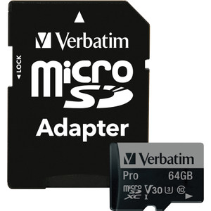 Verbatim 64GB Pro 600X microSDXC Memory Card with Adapter, UHS-I U3 Class 10 View Product Image
