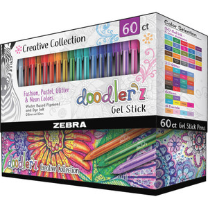 Zebra Doodler'z Gel Pen, Stick, Bold 1 mm, Assorted Ink and Barrel Colors, 60/Pack View Product Image