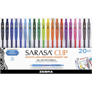 Zebra Sarasa Clip Gel Pen, Retractable, Fine 0.5 mm, Assorted Ink and Barrel Colors, 20/Pack View Product Image