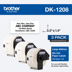 Brother Die-Cut Address Labels, 1.4 x 3.5, White, 400/Roll, 3 Rolls/Pack View Product Image
