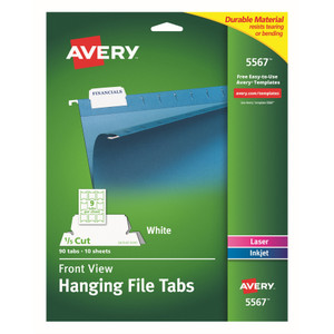 Avery Laser Printable Hanging File Tabs, 1/5-Cut Tabs, White, 2.06" Wide, 90/Pack View Product Image