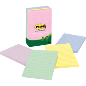 Post-it Greener Notes Recycled Note Pads, Lined, 4 x 6, Assorted Helsinki Colors, 100-Sheet, 5/Pack View Product Image