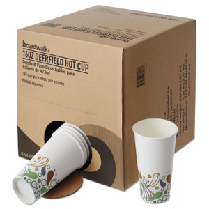 Boardwalk Convenience Pack Paper Hot Cups, 16 oz, Deerfield Print, 9 Cups/Sleeve, 20 Sleeves/Carton View Product Image