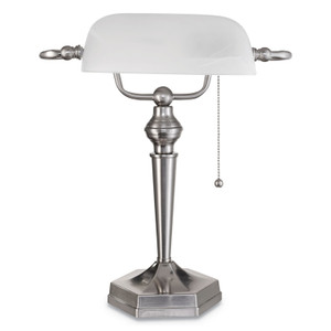 Alera Banker's Lamp, Post Neck, 10"w x 13.38"d x 16"h, Brushed Nickel View Product Image