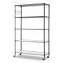 Alera 5-Shelf Wire Shelving Kit with Casters and Shelf Liners, 48w x 18d x 72h, Black Anthracite View Product Image