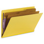 Smead End Tab Colored Pressboard Classification Folders with SafeSHIELD Coated Fasteners, 2 Dividers, Legal Size, Yellow, 10/Box View Product Image