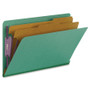 Smead End Tab Colored Pressboard Classification Folders with SafeSHIELD Coated Fasteners, 2 Dividers, Legal Size, Green, 10/Box View Product Image