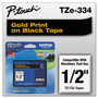 Brother P-Touch TZe Standard Adhesive Laminated Labeling Tape, 0.47" x 26.2 ft, Gold on Black View Product Image