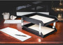 Dacasso Classic Black Leather Double Letter Trays with Silver Posts View Product Image
