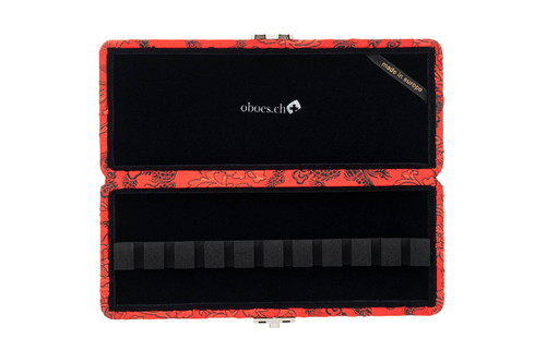 10-Reed Bassoon Reed Cases by Oboes.ch - Silk Red with Black Dragon Design