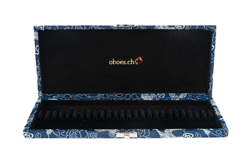 25-Reed Oboe Reed Case, Silk by Oboes.ch - Blue with Silver Dragon Design