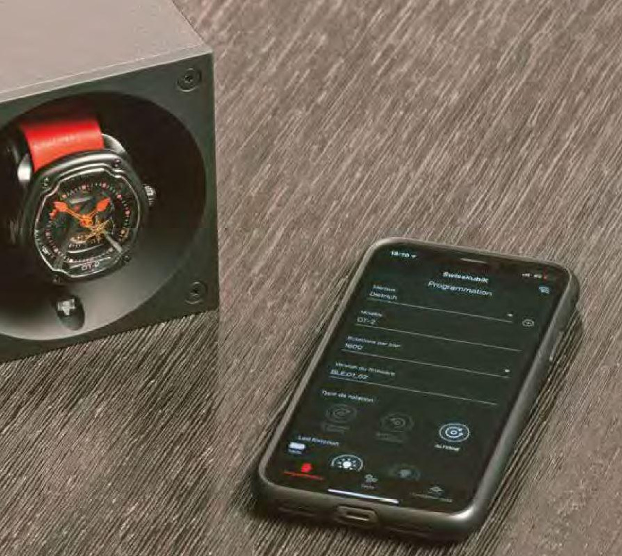 SwissKubik Masterbox Double Watch Winder in Black Racing Leather with Red Stitching