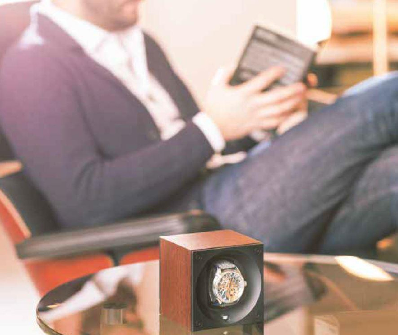 SwissKubik Masterbox Double Watch Winder in Black Racing Leather with Red Stitching