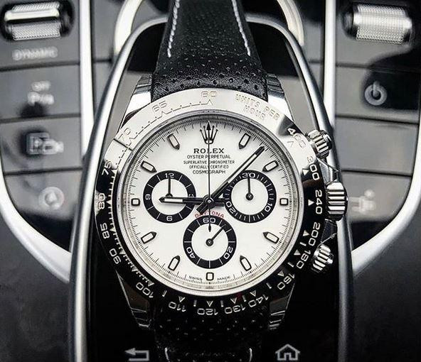 Everest Racing Leather Watch Strap Black with Red stitching for Rolex  Sports Models