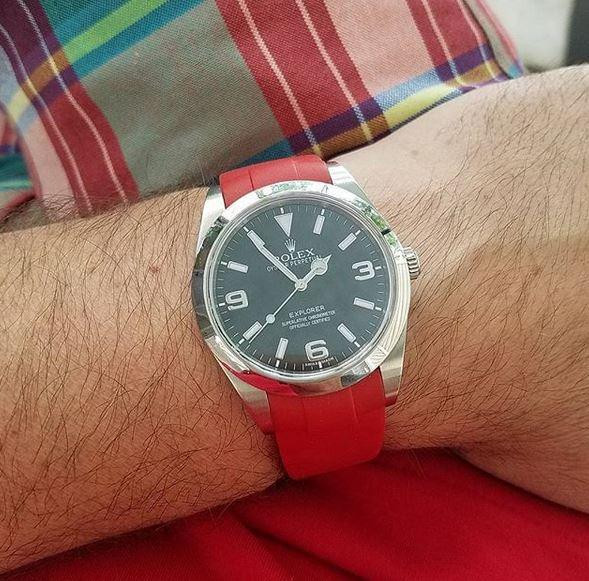Everest Curved Rubber Strap Red EH5 with Tang Buckle for Rolex UK