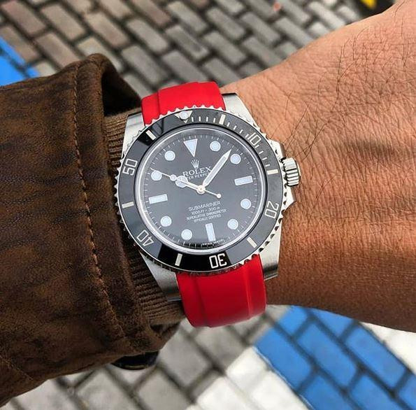 Everest Curved Rubber Strap Red EH5 with Tang Buckle for Rolex UK