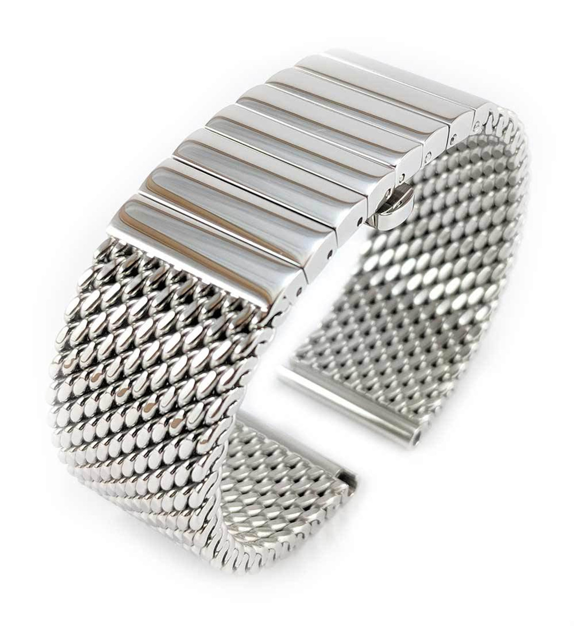 Staib Milanaise Mesh Polished Watch Bracelet with Butterfly Clasp 24mm