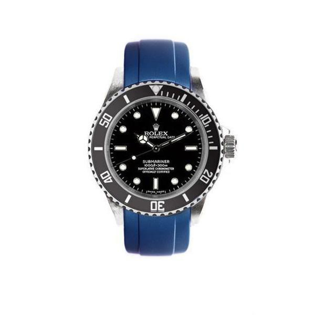 Everest Curved Rubber Strap Blue EH for Rolex Submariner No Date