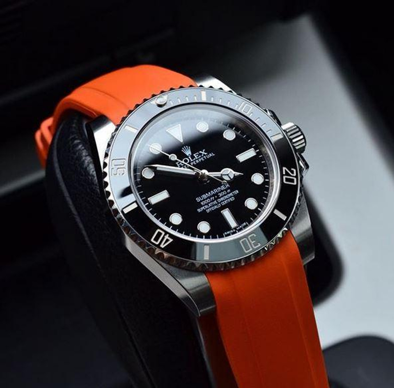 Everest Curved Rubber Strap Orange EH5 with Buckle for Rolex UK