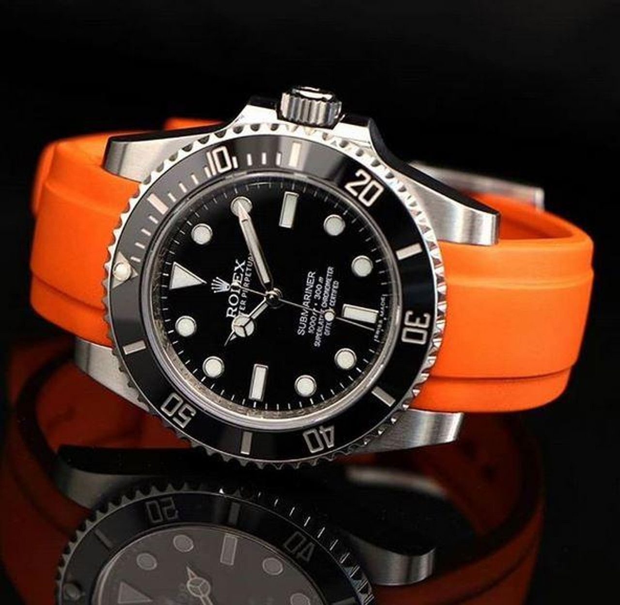 Everest Curved Rubber Strap Orange EH5 with Tang Buckle for Rolex UK