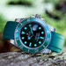 Everest Curved Rubber Strap Green EH5 with Tang Buckle for Rolex Sports Models