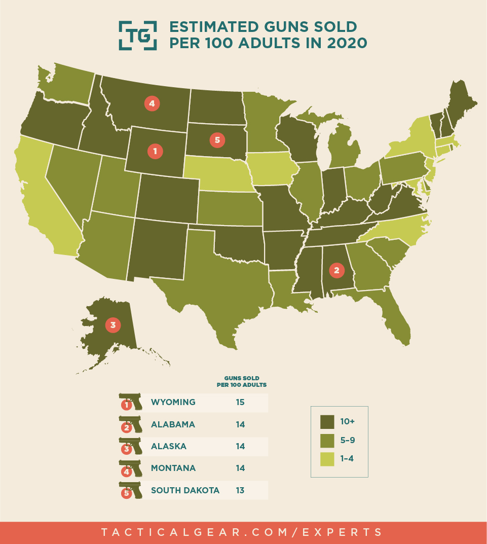 Estimated Guns Sold Per 100 Adults In 2020