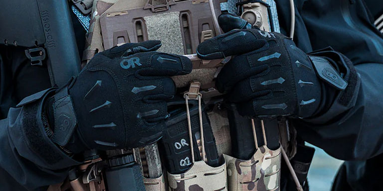 Man wearing insulated gloves in cold weather