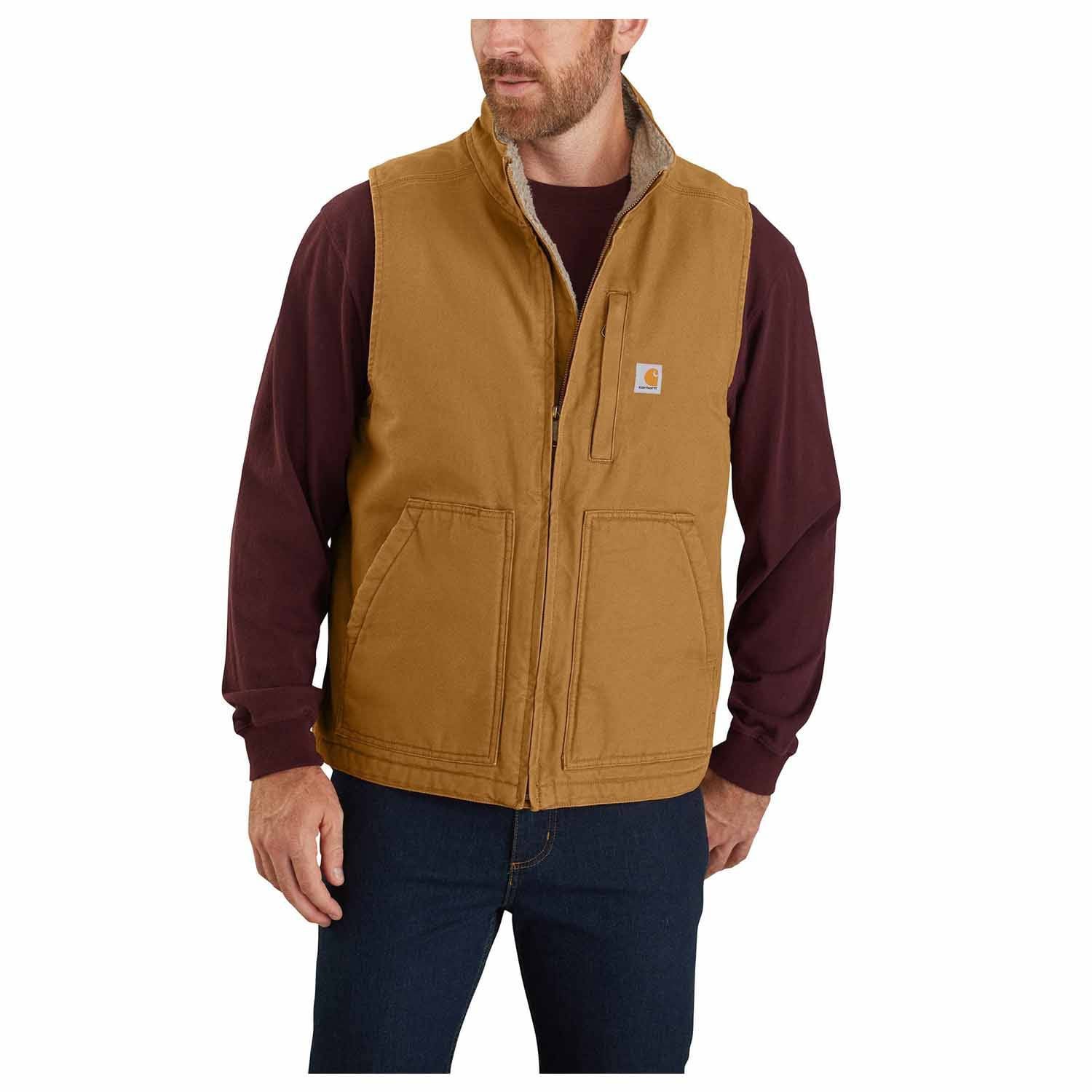 Men's Carhartt Loose Fit Washed Duck Sherpa-Lined Mock-Neck Vest
