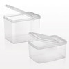 Clear rectangular containers with flip top lid. Sold by Norcostco.