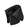 Bdellium Golden Triangle Stand Up Pouch in Black (unzipped, folded over). Sold by Norcostco.