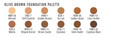 Ben Nye Matte HD Foundation Palette - 12 Olive-Brown Color Chart
