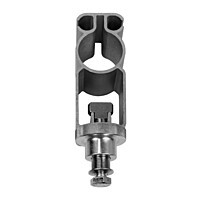 Tent beam clamp shown engaged and locked into tent beam section.