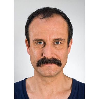 Kryolan Mustache Long (Style 09214) in Black. Sold by Norcostco.