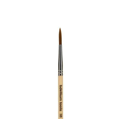 Bdellium Tools FX Tattoo Liner Brush 118 (close up). Sold by Norcostco.
