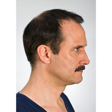 Kryolan Mustache (Style 09212) in Black. Profile view. Sold by Norcostco.