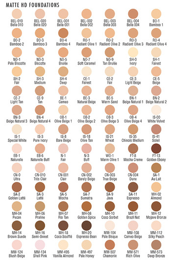 Ben Nye Matte HD Foundation Colors