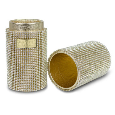 Royal & Langnickel Vanity Gem Brush Container in Gold. Sold by Norcostco.