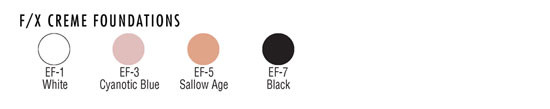 Ben Nye F/X Creme Foundation Color Chart