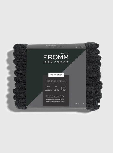 Fromm Softees Microfiber Towels in Black. Sold by Norcostco.
