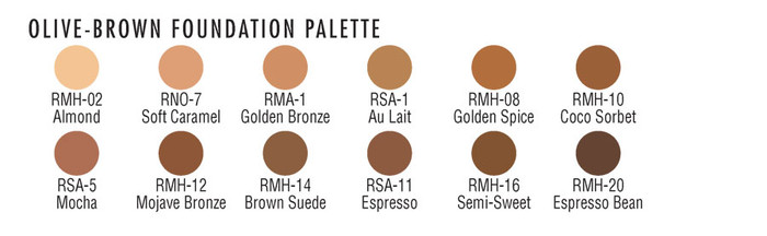 Ben Nye Matte HD Foundation Palette - 12 Olive-Brown Color Chart