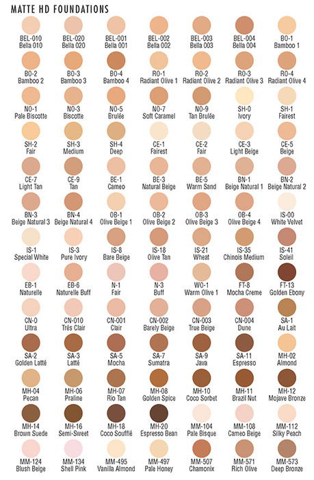 Ben Nye Matte HD Foundation Colors
