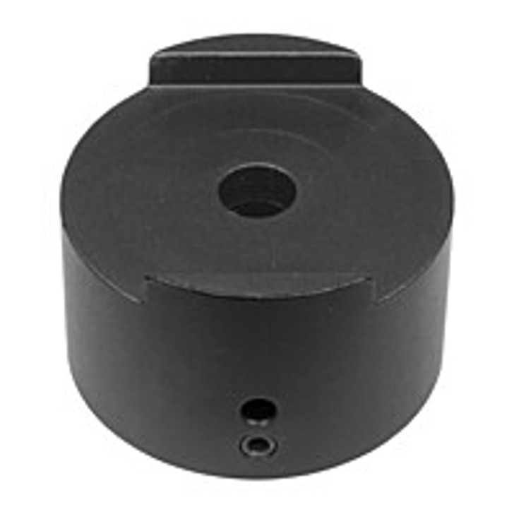 There is a 1/4-20 set screw to lock the pipe rotation, and an inspection hole to verify that the pipe is fully inserted