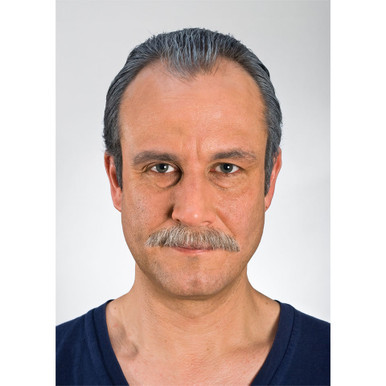 Kryolan Mustache (Style 09212) in Salt n Pepper. Sold by Norcostco.