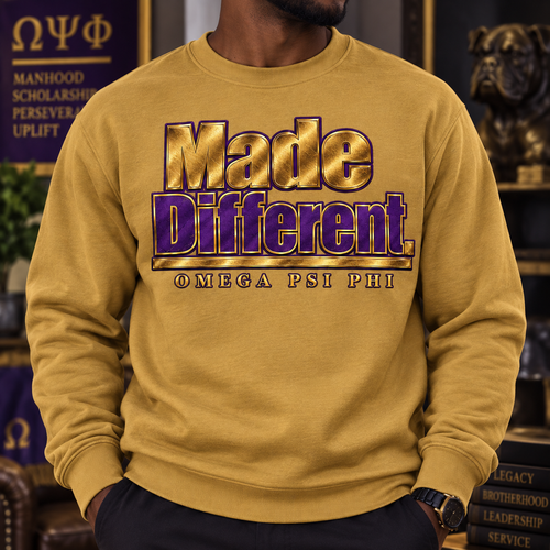 Made Different — Omega Psi Phi

Not made to blend in. Made Different.

The Made Different design is a bold statement for the Omega Man who understands that distinction is more than appearance—it’s reflected in how you carry yourself, the standards you uphold, and the legacy you represent.

Featuring commanding MADE DIFFERENT. typography, this design pairs rich Royal Purple with a dimensional, realistic Old Gold finish for an elevated look worthy of Omega. A strong gold divider and clean OMEGA PSI PHI lettering complete the design without taking away from its powerful simplicity.

Designed with the signature premium feel of Twin Light Clothing Company, this piece makes its statement without needing an explanation.

Product Details

Premium Made Different Omega-inspired design
Royal Purple and realistic Old Gold colorway
Bold distressed detailing with dimensional metallic accents
OMEGA PSI PHI featured beneath the main design
High-quality DTF print for crisp detail and vibrant color
Available in select T-shirt, long-sleeve, and sweatshirt options
Unisex fit
Made to order
Please allow 5–7 business days for processing

Same principles. Distinct legacy. Made Different.