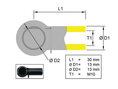 Ball socket, Metal; L=30; Ball Ø13; M10